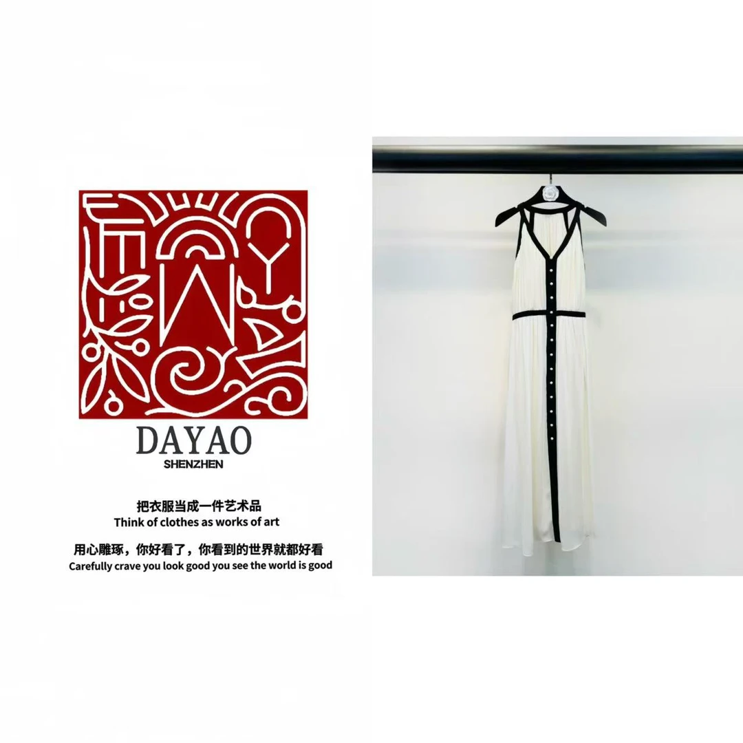「DAYAO」25s春夏新款法式气质高级感优雅知性挂脖连衣裙WYS25362