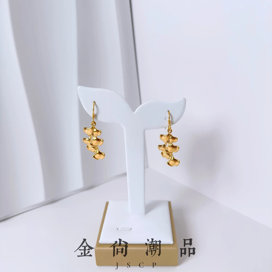 【树叶耳钩】足金999时尚百搭枫叶耳钩