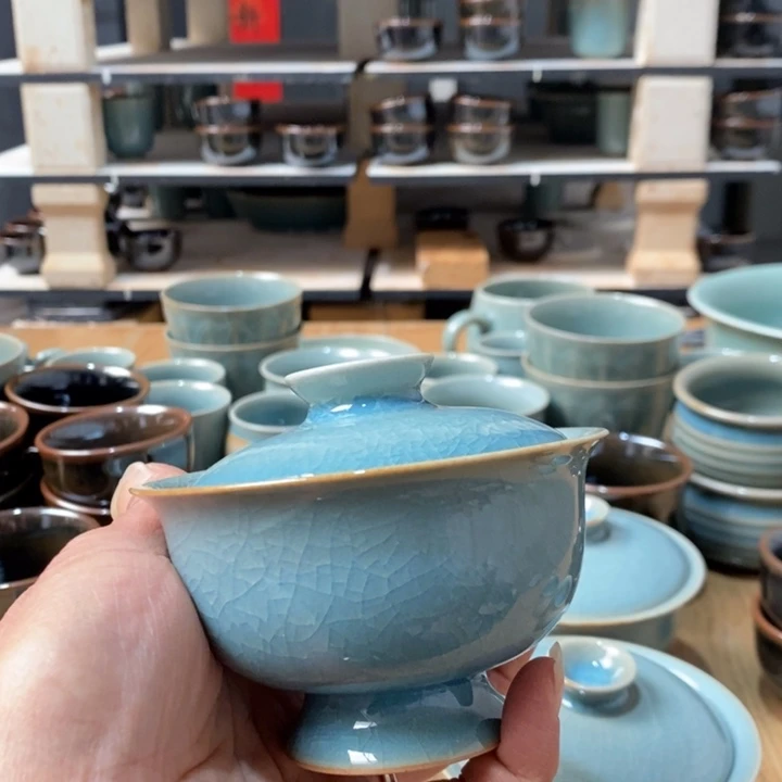 中***夜瓷盖碗原矿釉原产地汝瓷