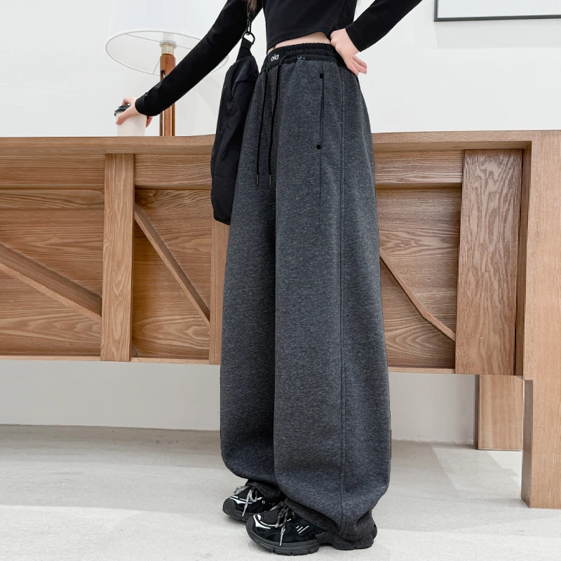 儿童秋冬装大女童装加绒裤子一体绒春秋款运动卫裤秋季阔腿直筒裤