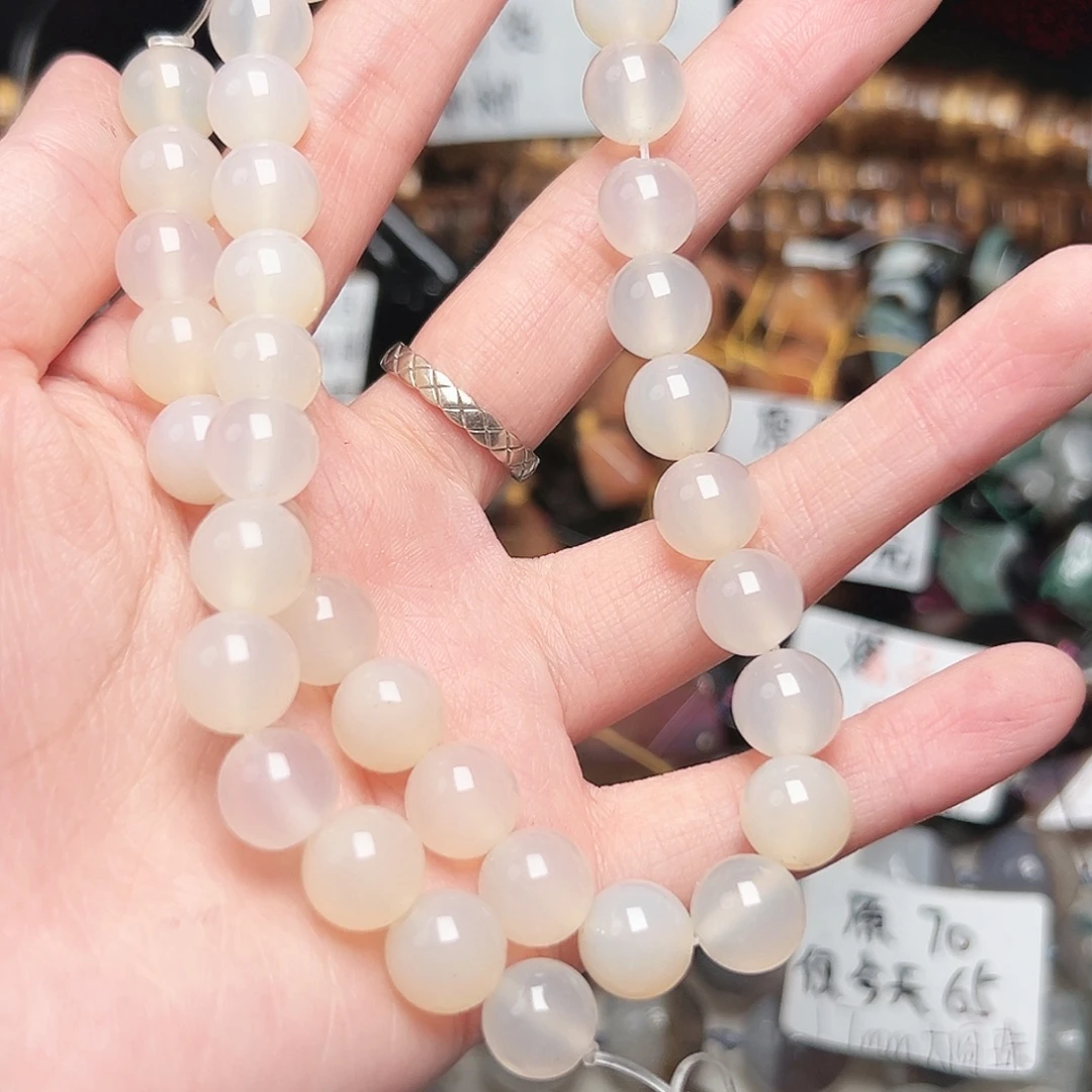 玛瑙/玉髓合金珠宝半成品u181荔枝冻圆珠玛瑙10mm一条