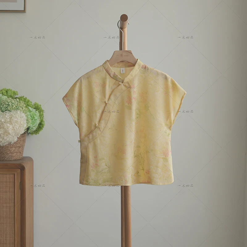 5010《春娇》原创高级感气质时尚衬衫新中式国风浮光锦上衣