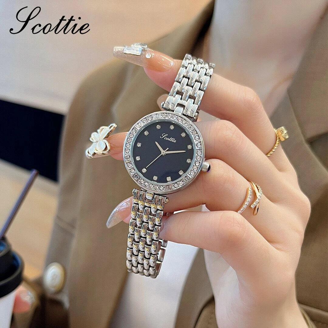 新款女士钢带手表紫色时尚镶钻小众精品