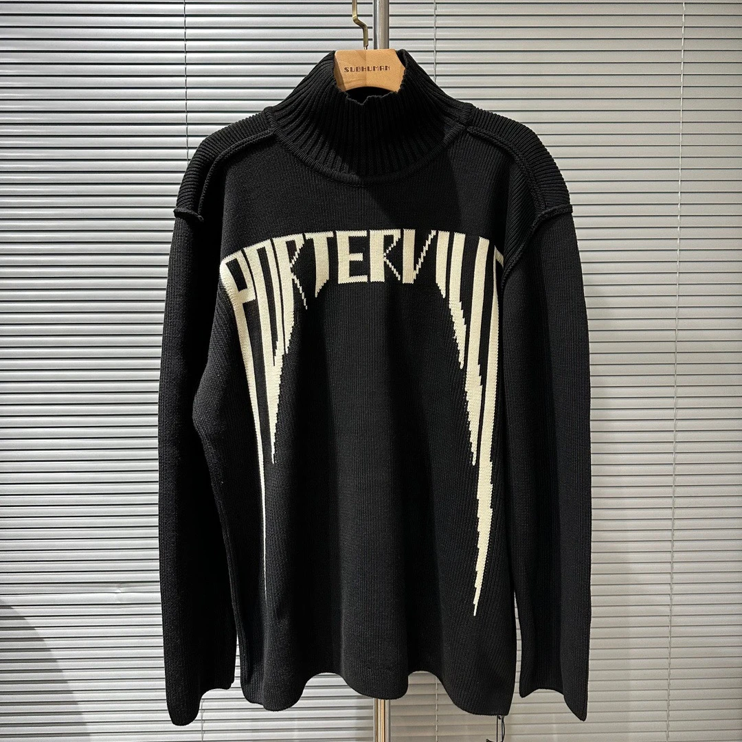 17HAL【暗黑先锋】RO风字母提花加厚高领针织落肩长袖毛衣 23093