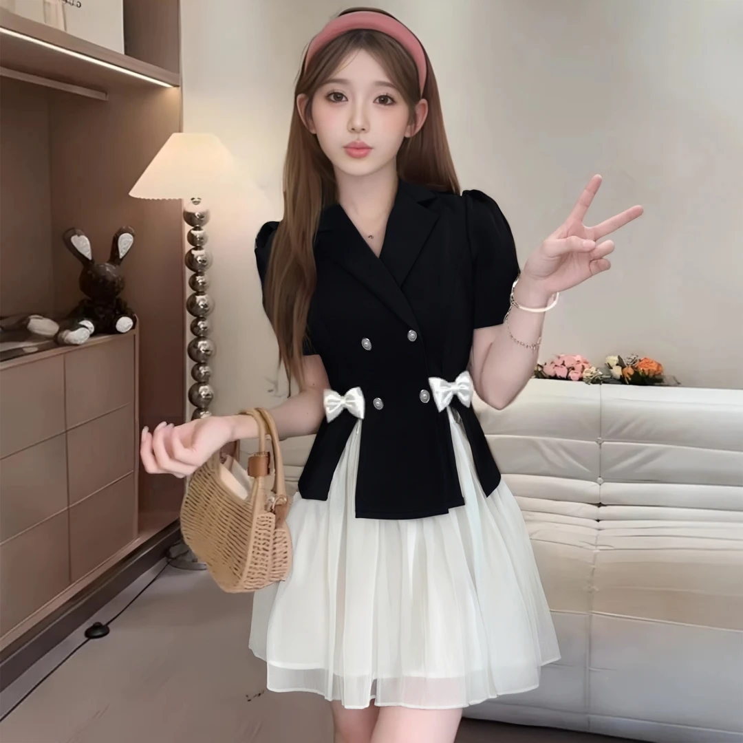 C【两件套】【有里布】夏季新款名媛洋气时尚盐系西装两件套裙D1010