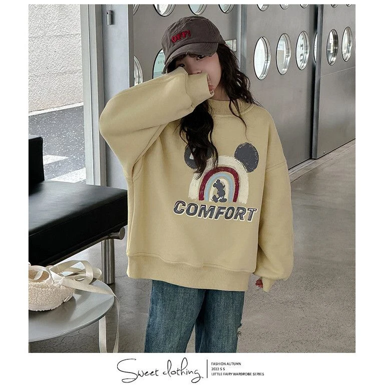 女童宽松套头字母印花卫衣秋冬季新款加绒加厚女大童保暖韩版上衣