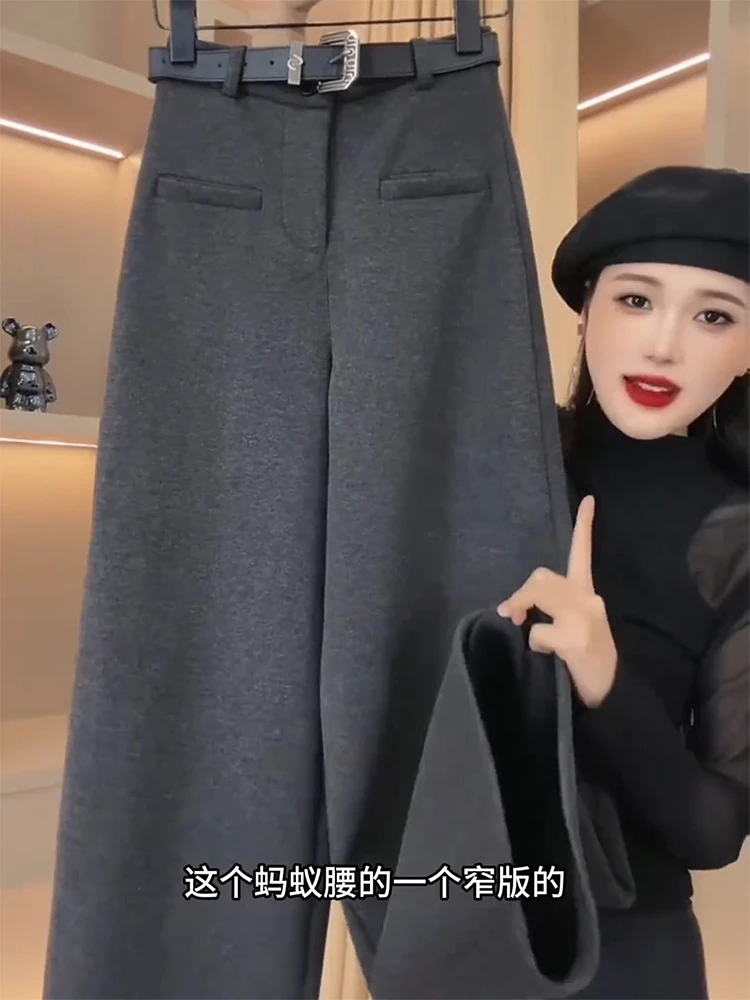 醋酸羊绒毛呢阔腿裤2025秋冬新款加绒加厚显瘦宽松阔腿裤西装裤