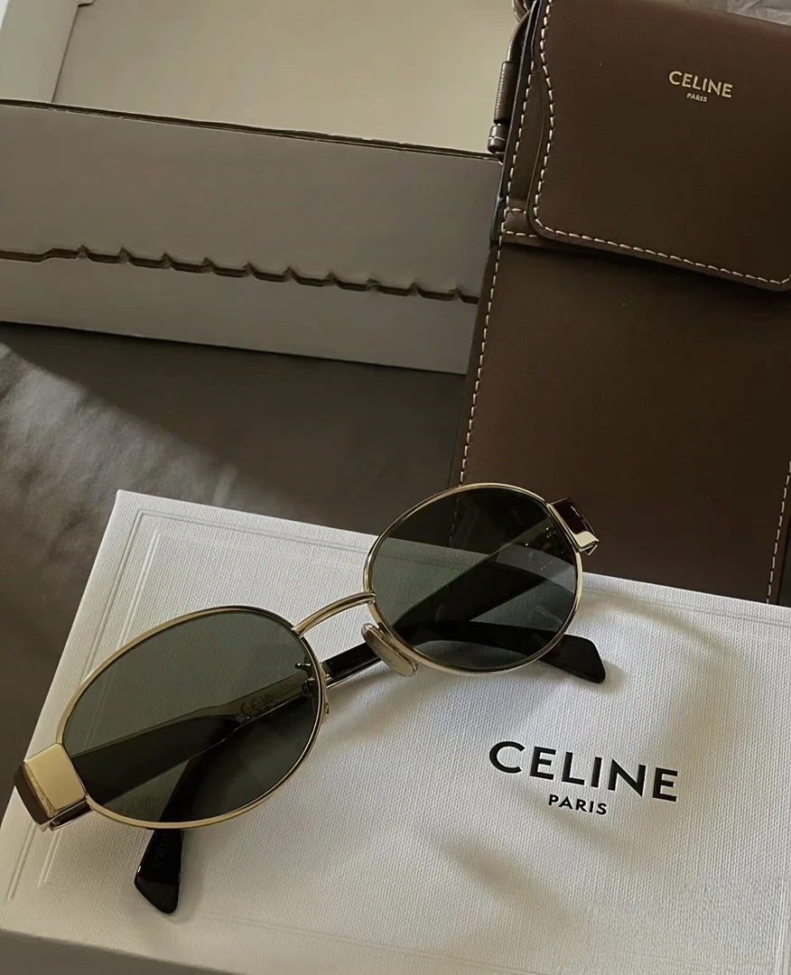 全新未使用 Celine/思琳 工价3900！金属凯旋门椭圆墨镜  12098478