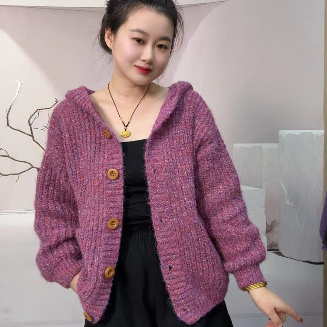韩系开衫套头毛衣女秋冬慵懒风毛茸茸长袖软糯上衣宽松大码针织衫