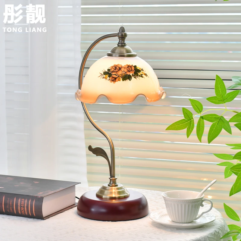 法式中古美式中式复古卧室氛围灯具床头结婚长明实木台灯书房书桌