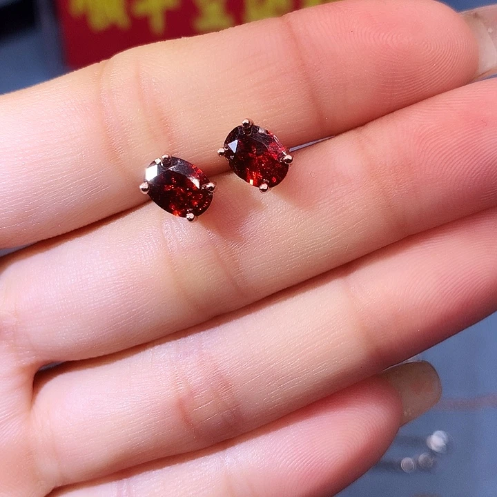 石榴石（芬达石）耳饰银S925镶嵌