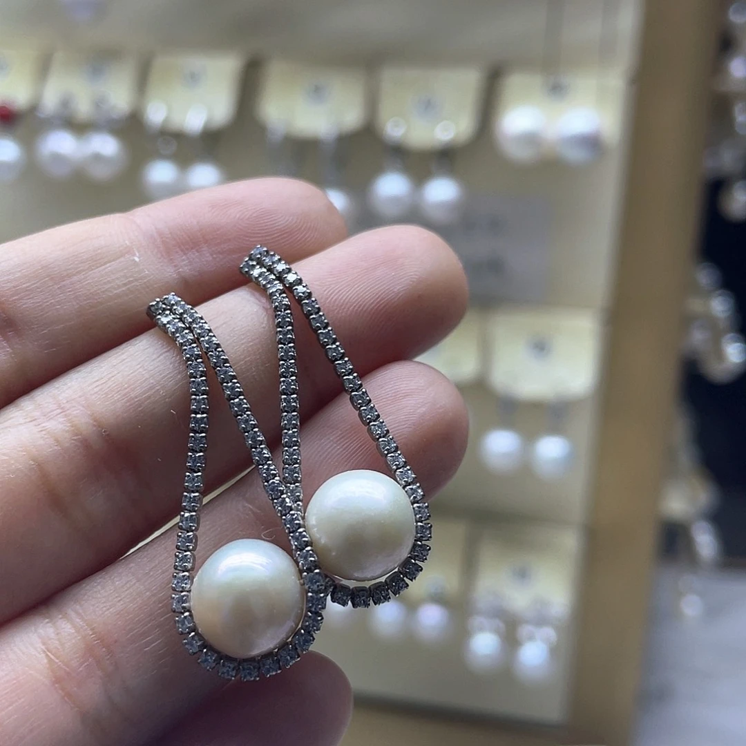 银S925镶嵌淡水珍珠耳饰
