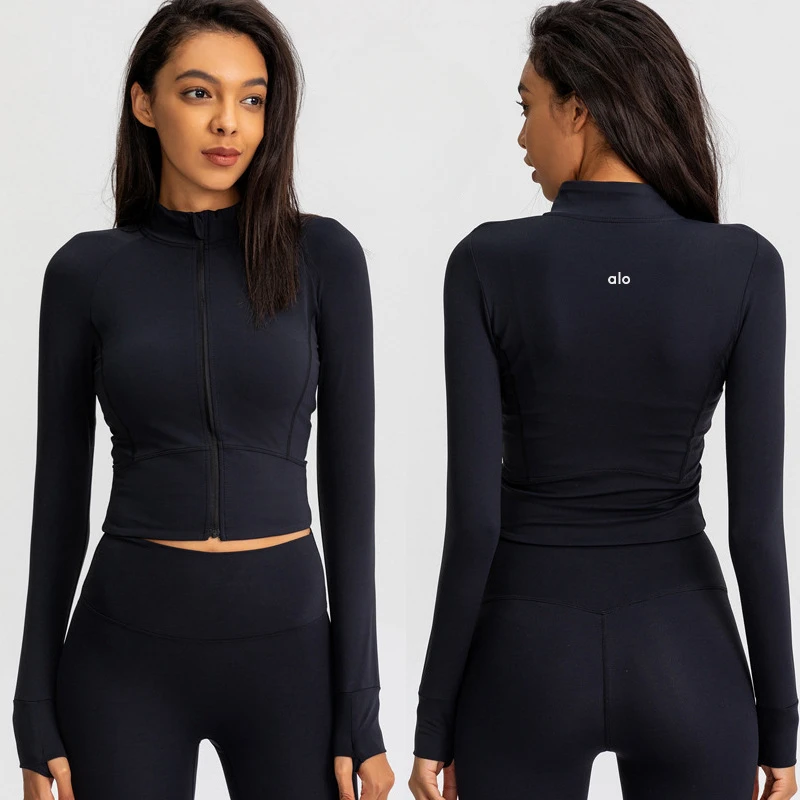 alo yoga瑜伽服女紧身透气速干训练健身长袖拉链开衫夹克运动外套