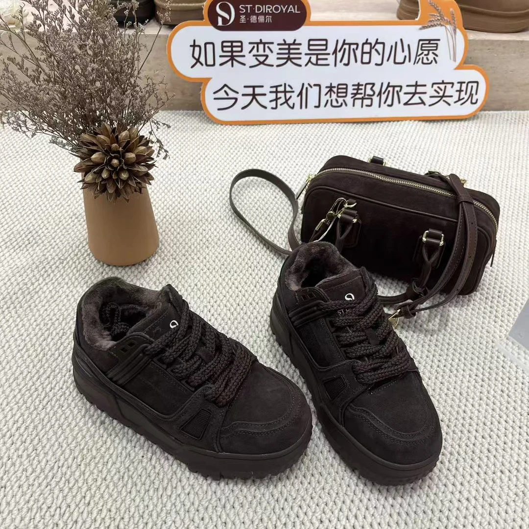 858-08圣德俪尔新款加绒德训鞋运动鞋复古真皮平底板鞋