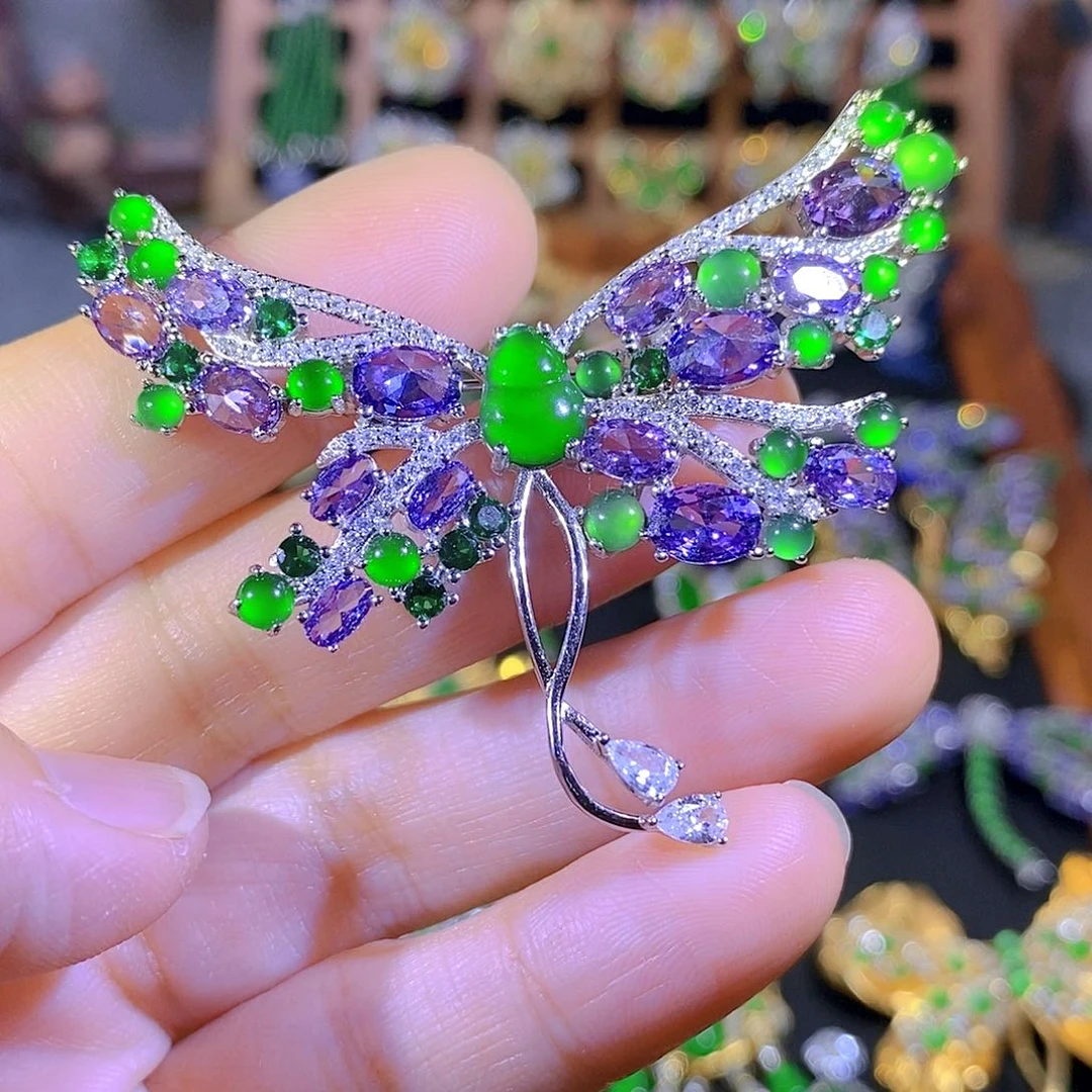 吊坠(不含链)银S925镶嵌翡翠