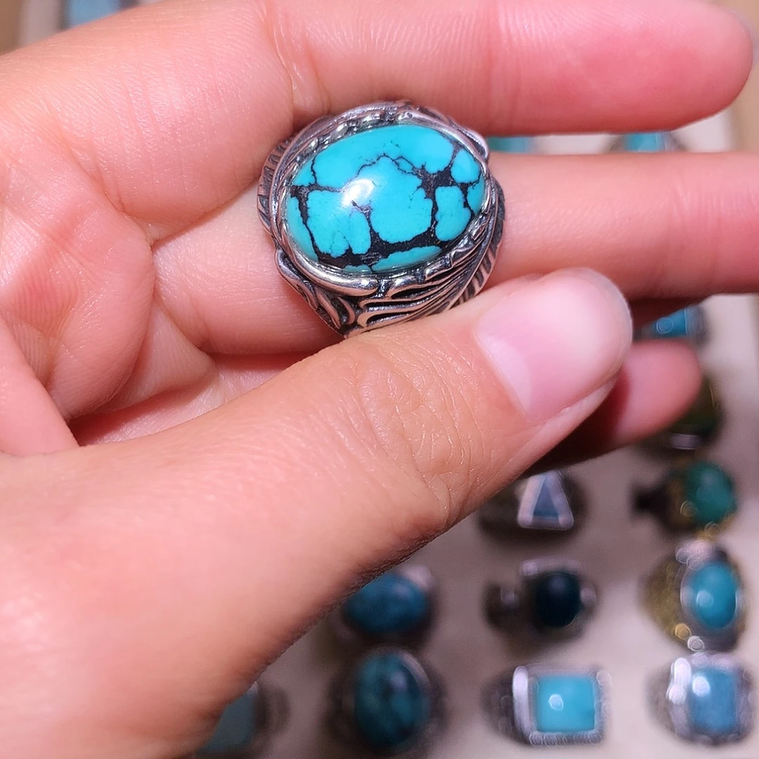 绿松石银S925镶嵌戒指