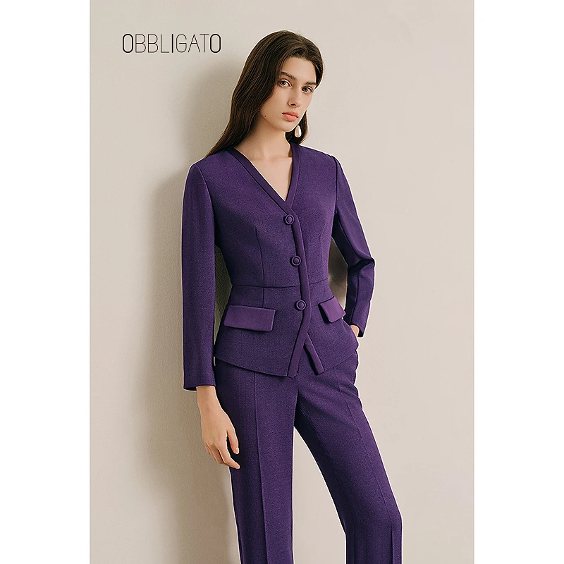 OBBLIGATO奥丽嘉朵1C65370030专供2025秋季新品醋酸混纺排扣上衣