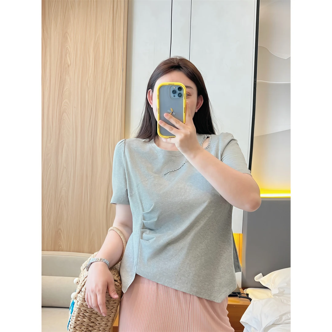 博尔盖塞/心机不规则下摆短袖T恤14999花契大码200斤胖mm宽松减龄