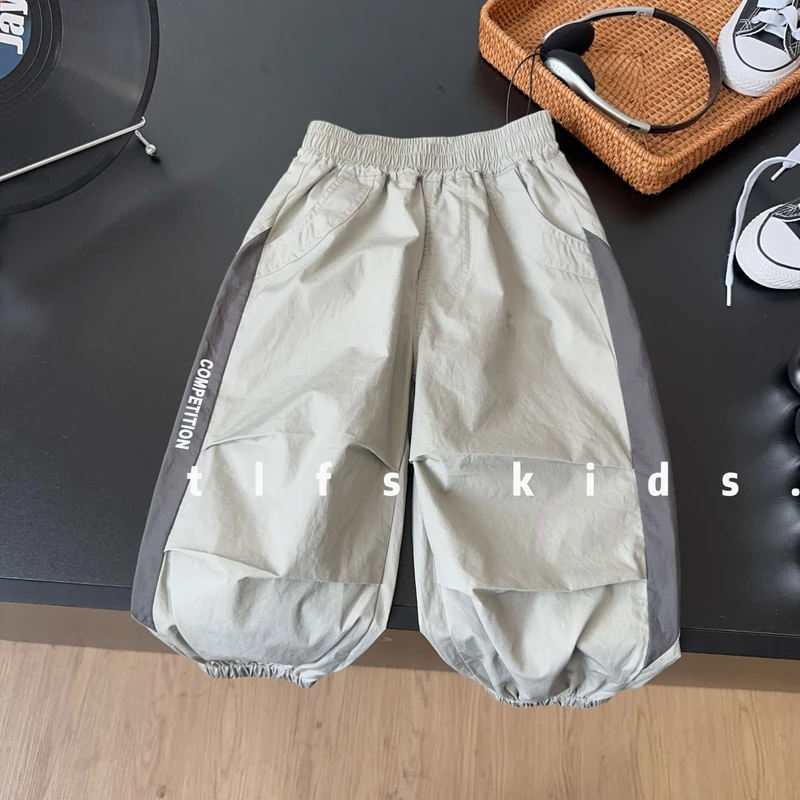 童例「25221灰侧条防蚊纯棉薄休闲裤」夏儿童百搭韩版男童潮流长裤