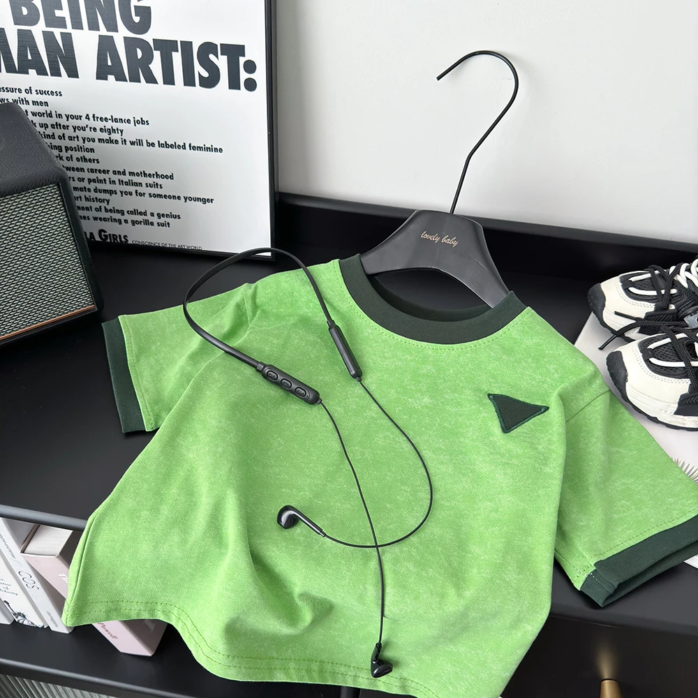 夏季新款炒花百搭短袖时尚圆领休闲短袖T