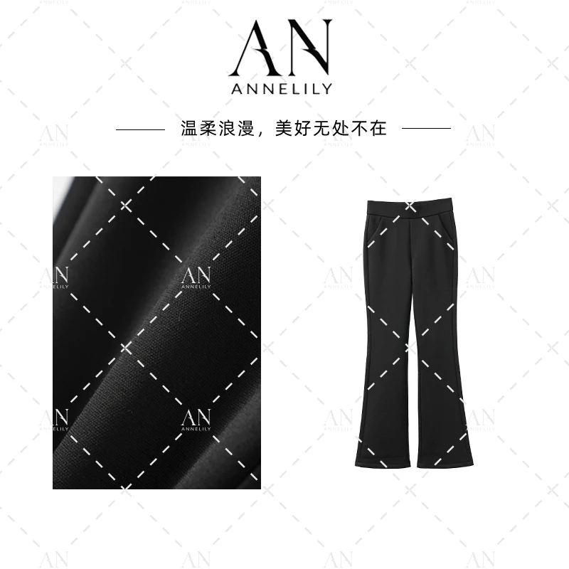 ANNELILY安琪琪【黛千】新款时尚设计师加绒百搭休闲裤AK2512002