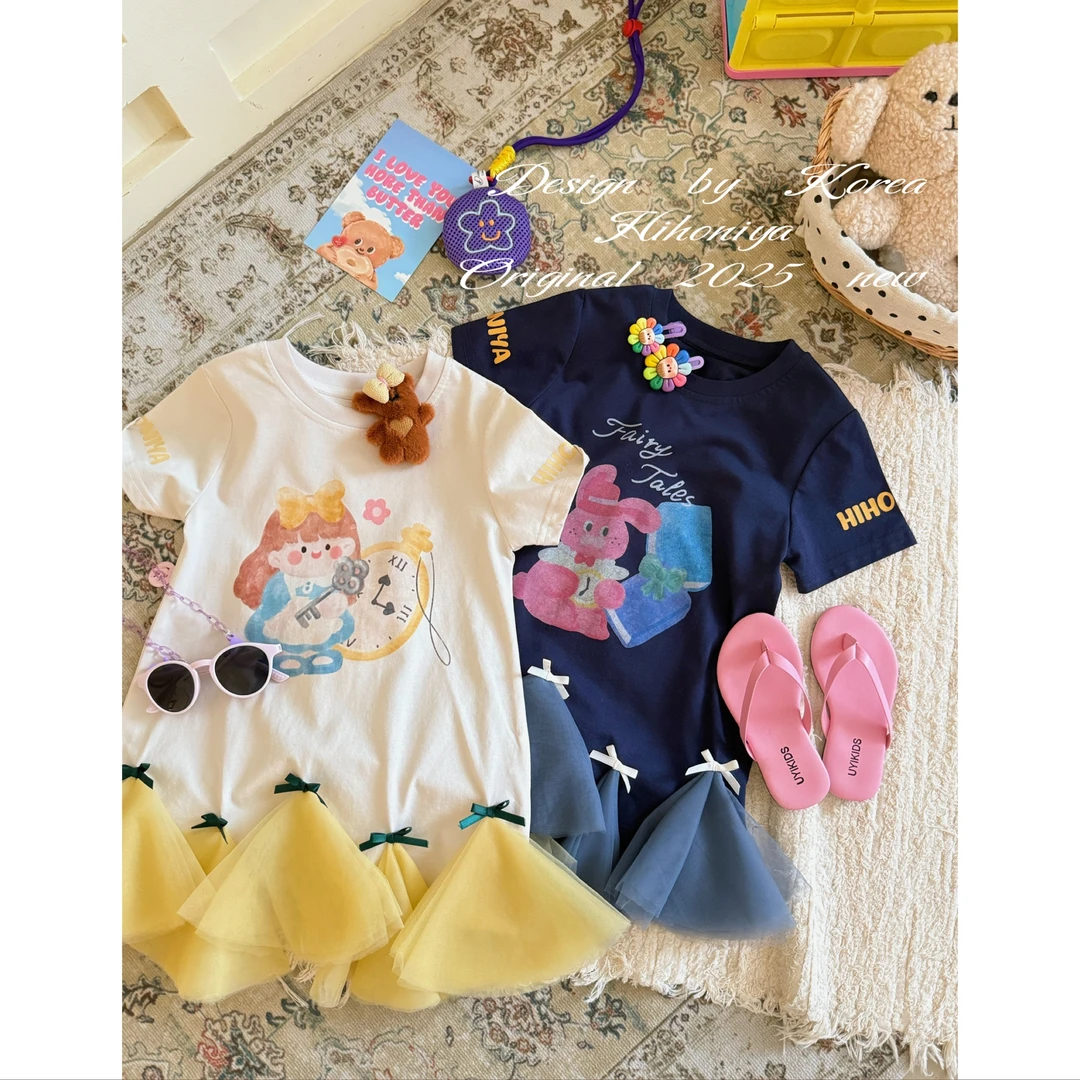 【U选嘉品】二Hihoniya~2025夏季亲子卡通网纱甜美亲肤透气连衣裙