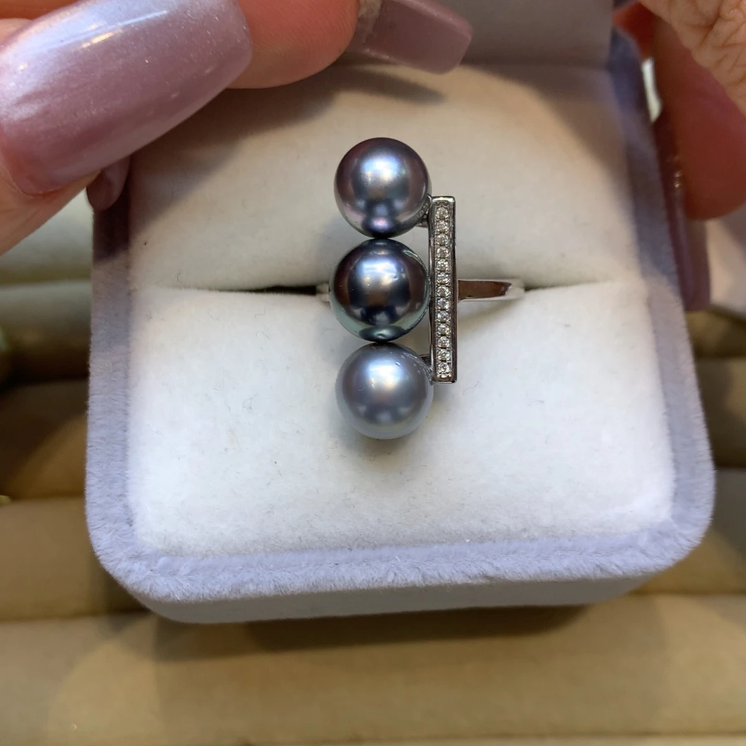 银S925镶嵌戒指海水珍珠