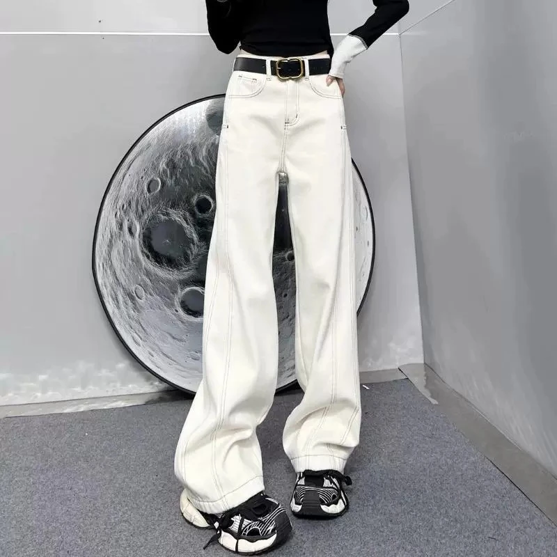 2026新款小个子显瘦阔腿牛仔裤女春季梨形身材高腰窄版直筒拖地裤