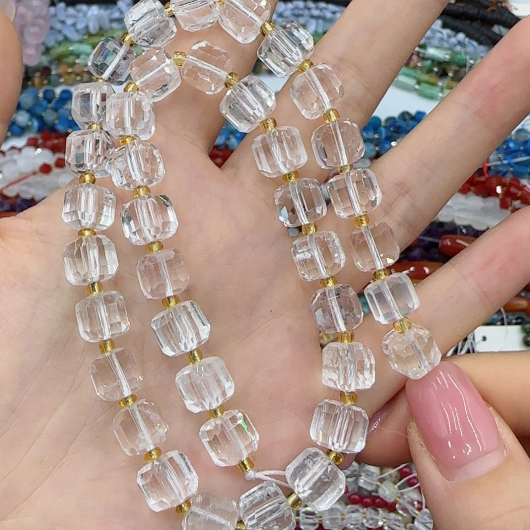 玛瑙/玉髓未镶嵌珠宝半成品天然白水晶切面方糖一条卡8