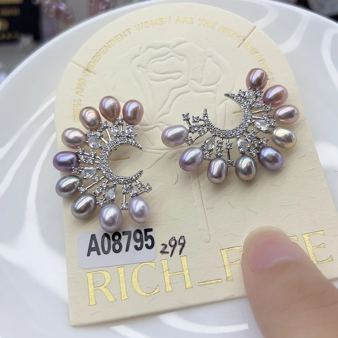 银S925镶嵌耳饰淡水珍珠