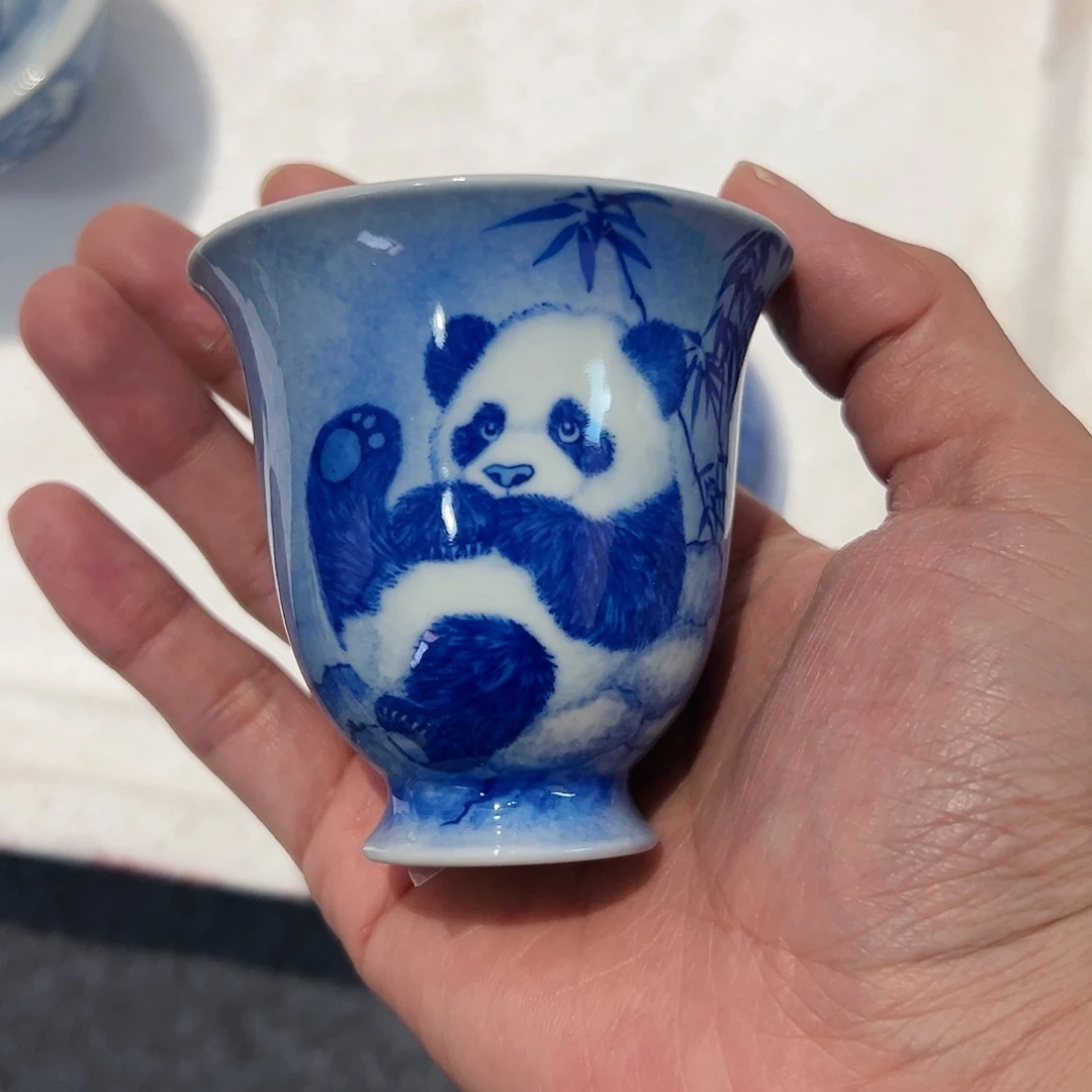 泥藝瓷梦夜景熊猫闻香杯
