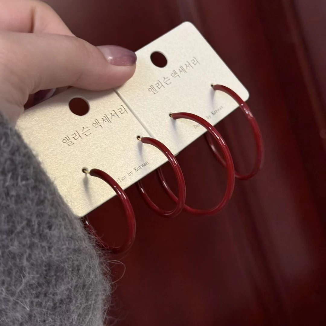 铜合金耳饰 2591 东大门正版 安可拉红休闲风百搭时尚耳圈