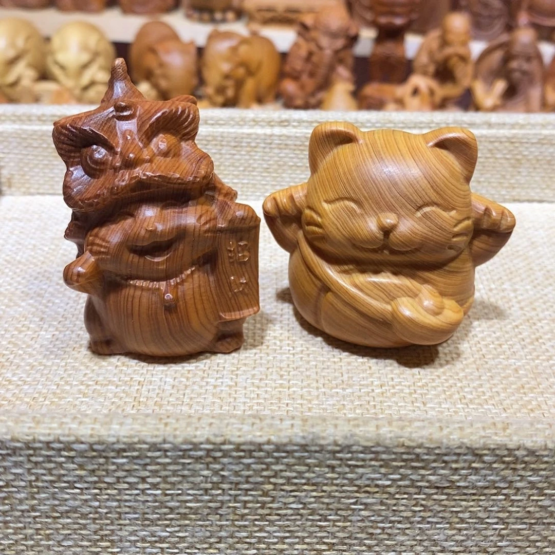 木P***z崖柏手把件，猫x2