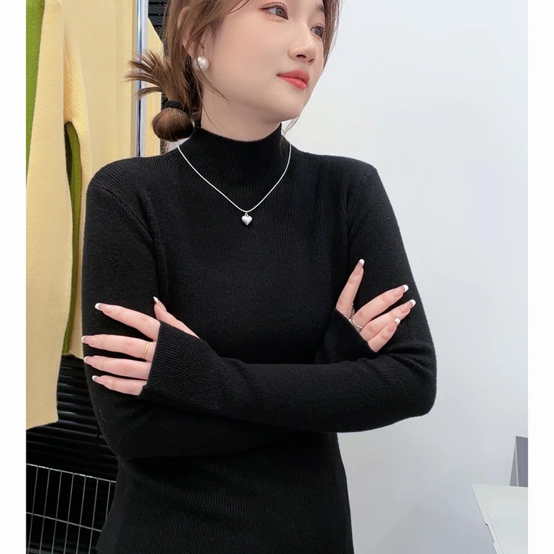 半高领神仙色系~内搭长袖净色针织衫女秋冬修身高弹打底糯上衣3