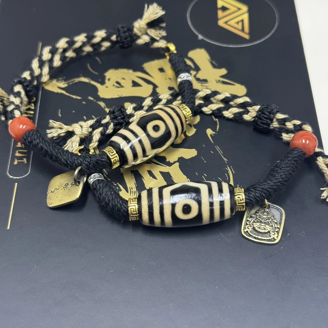 【地主专属】12 H35646-玛瑙DIY手绳-牙黄三眼-多样性发其一12*27mm