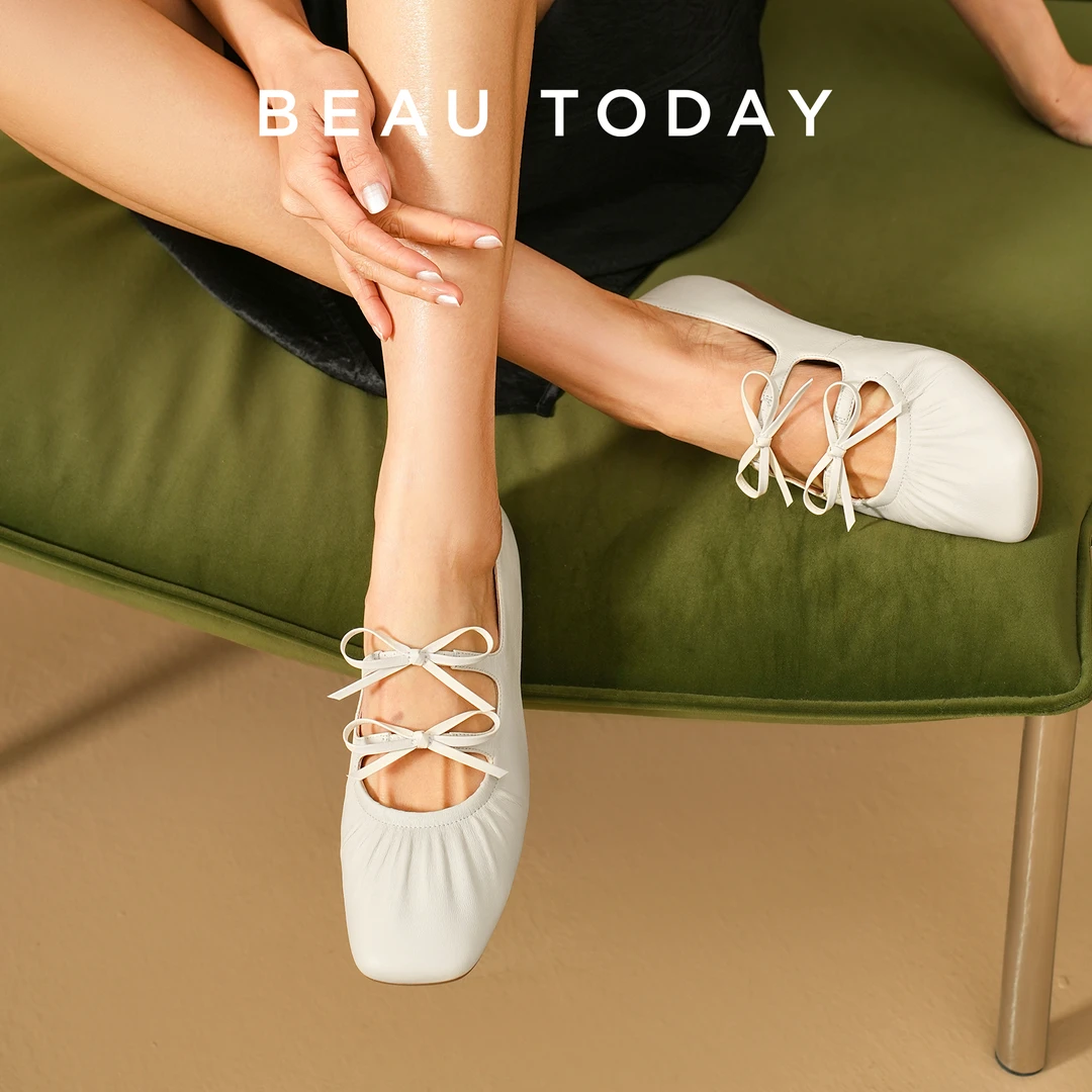 BeauToday法式玛丽珍鞋银色芭蕾鞋外穿浅口平底单鞋