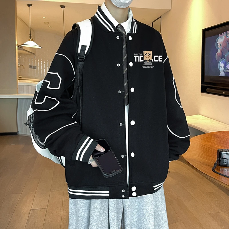 稻草人秋冬新款中学生青少年棒球服卫衣夹克男士休闲时尚立领外套
