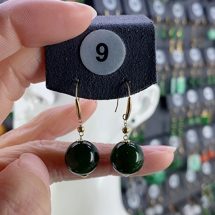 和田玉耳饰18K金镶嵌