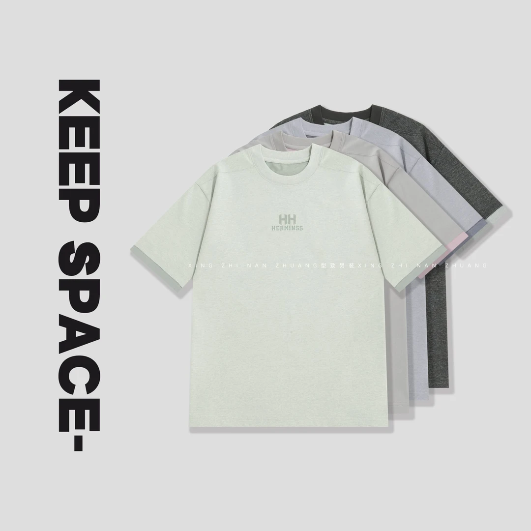 【双色双纱复合混纺】撞色翻折袖设计时尚百搭圆领T恤25110#1029