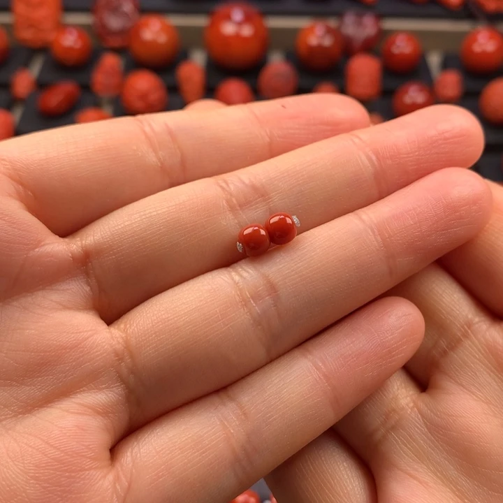 南红玛瑙未镶嵌原矿老型对珠5MM