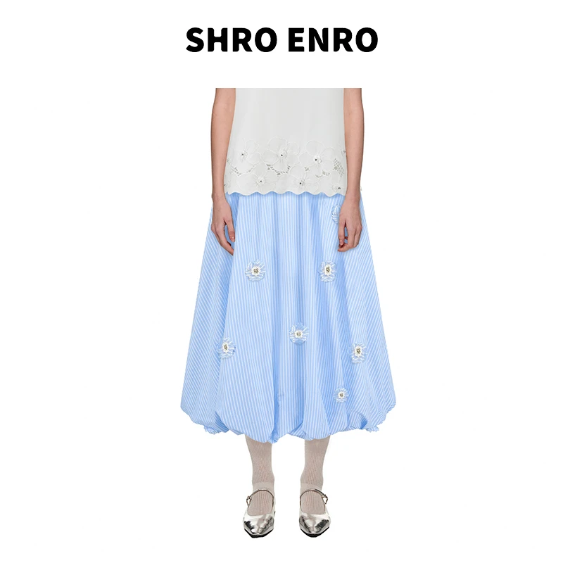 SHRO ENRO 2025夏季高腰花苞A字度假风半裙S52A32YL071