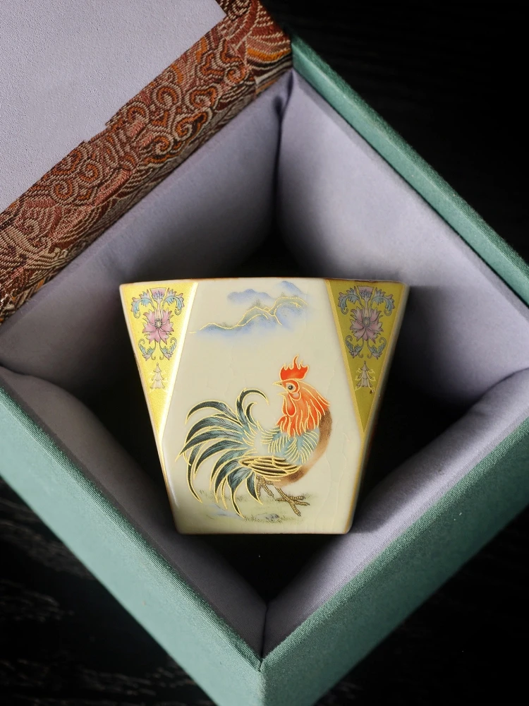 大公鸡八方杯茶杯主人杯个人专用陶瓷单杯汝窑开片可养大吉大利杯