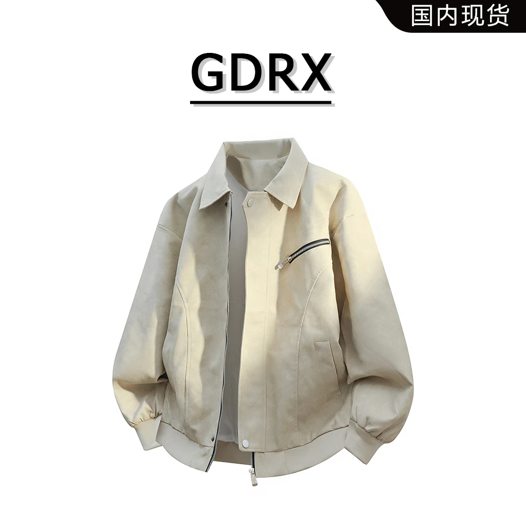 GDRX美式翻领男士皮夹克2025秋季新款宽松复古小众设计感皮衣外套