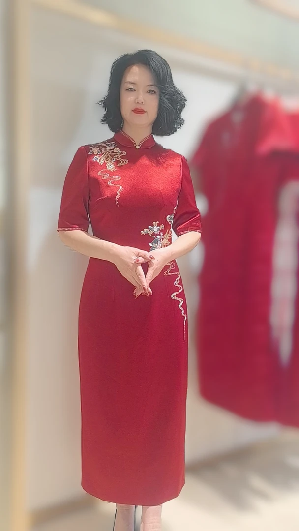 朱紫褕17923亭台楼阁醋酸纤维夏装新娘敬酒服喜婆婆喜妈妈婚宴