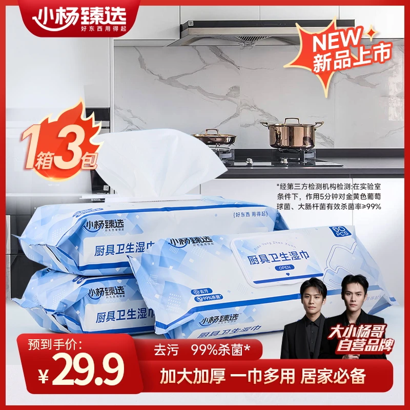 小杨臻选厨房厨具卫生湿巾加厚家用便携清洁去油污3包装 60抽/包