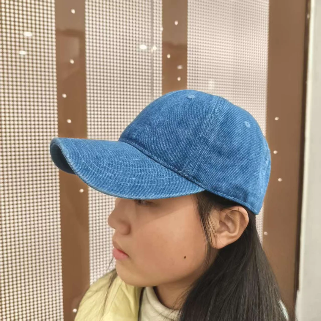 夏季薄款帽牛仔棒球帽男女百搭纯色户外运动休闲大头围帽子男童