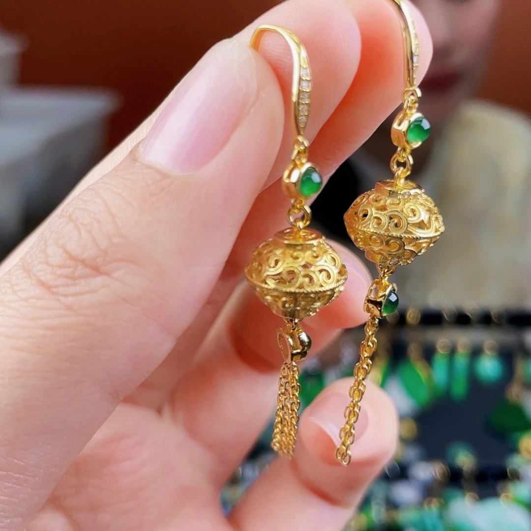 翡翠银S925镶嵌耳饰饰品