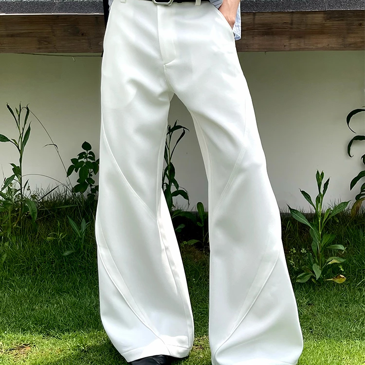 DM Tenacious原创小众设计感cleanfit廓形拼接阔腿白色弯刀西裤