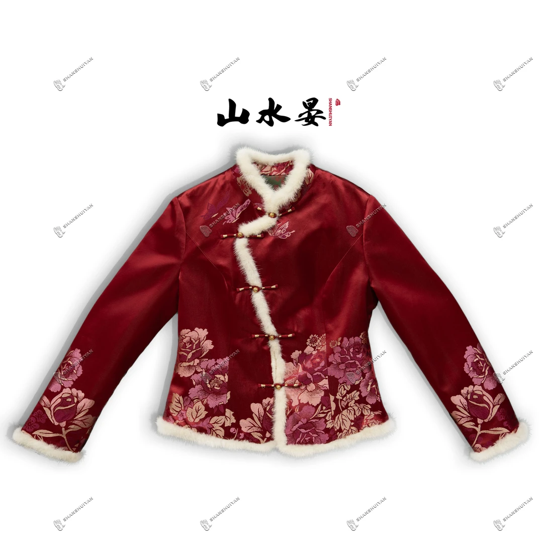 专柜同步-中式桑蚕丝老缎上衣棉服外套时尚减龄气质优雅UNX5445
