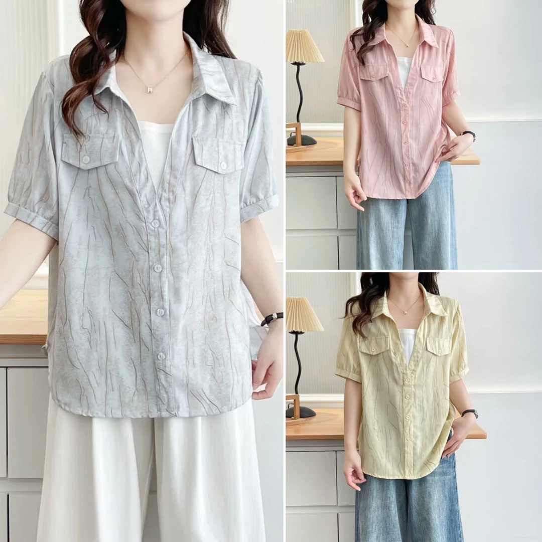 寒苏--110-200斤大码女装夏季宽松显瘦假两件短袖衬衫T恤时尚透气